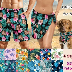 Badpakset op maat, gepersonaliseerde zwembroek voor gezicht, badmode voor koppels, gezicht op bikini bedekken, Hawaiiaanse zwemshort, cadeau voor hem/haar