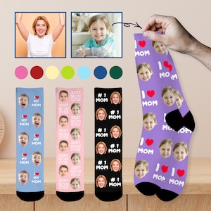 Benutzerdefinierte Gesichtssocken für Mama, personalisierte Foto Socke, Muttertagssocken, ich liebe Mama, benutzerdefinierte Foto Socke, Gesicht auf Socken, Muttertagsgeschenk, Geschenk für Mama