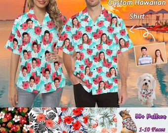 Camicia hawaiana con foto personalizzata per coppia, camicia fotografica personalizzata per uomo donna, camicia hawaiana personalizzata con viso, viaggio in famiglia, camicia per feste estive