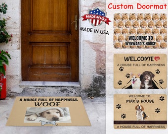 Custom Pet Photo Doormat, Personalized Family Name, Dog Welcome Mat
