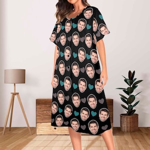 Benutzerdefiniertes Gesicht Pyjama Kleid, personalisierte Foto Nachthemd, Neuheit Geschenk