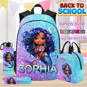 Personalized Kids Backpack,Custom Name School Bag,Backpack and Lunchbag with Name,Custom Water Bottle,Back to School Gift,Girl Backpack