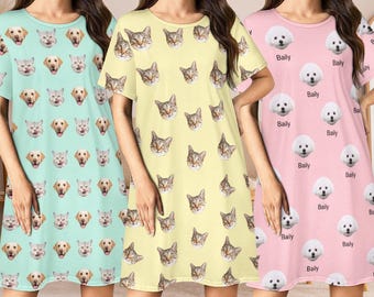 Custom Pet Face Pajama Dress, Personalized Photo Nightgown