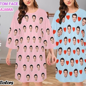 Custom Face Pajama Dress, Personalized Photo Nightgown, Gift for Her