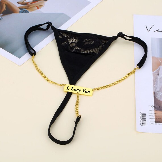 String Personnalisé Avec Lettre En Cristal - Culotte Élastique Sexy Pour Femme - Cadeau Original