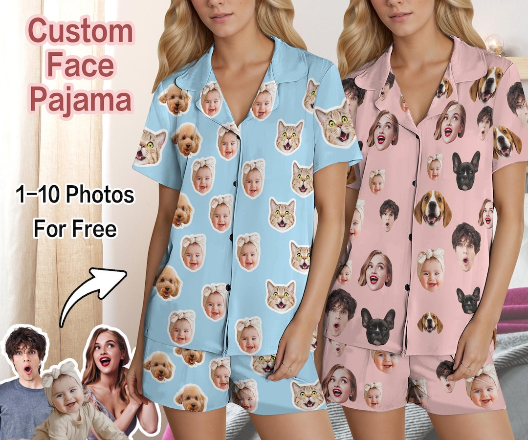 Custom Face Pajama Set, Personalized Photo Pajamas, Christmas Gift