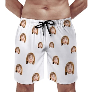 Aangepast gezicht zwembroek, gepersonaliseerd gezicht herenbadpak, gezicht op strandshorts, aangepaste badpak heren, feest/vakantiecadeau voor echtgenoot/vader