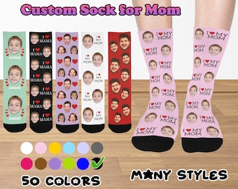 Calcetines faciales personalizados hechos en EE. UU., calcetín personalizado con foto, caras divertidas en el calcetín, calcetines con imagen personalizados, regalo para mamá/abuela, regalo del Día de la Madre