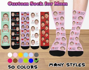 Chaussettes personnalisées fabriquées aux États-Unis, chaussettes personnalisées avec photo, grimaces sur la chaussette, chaussettes personnalisées, cadeau pour maman/grand-mère, cadeau de fête des mères