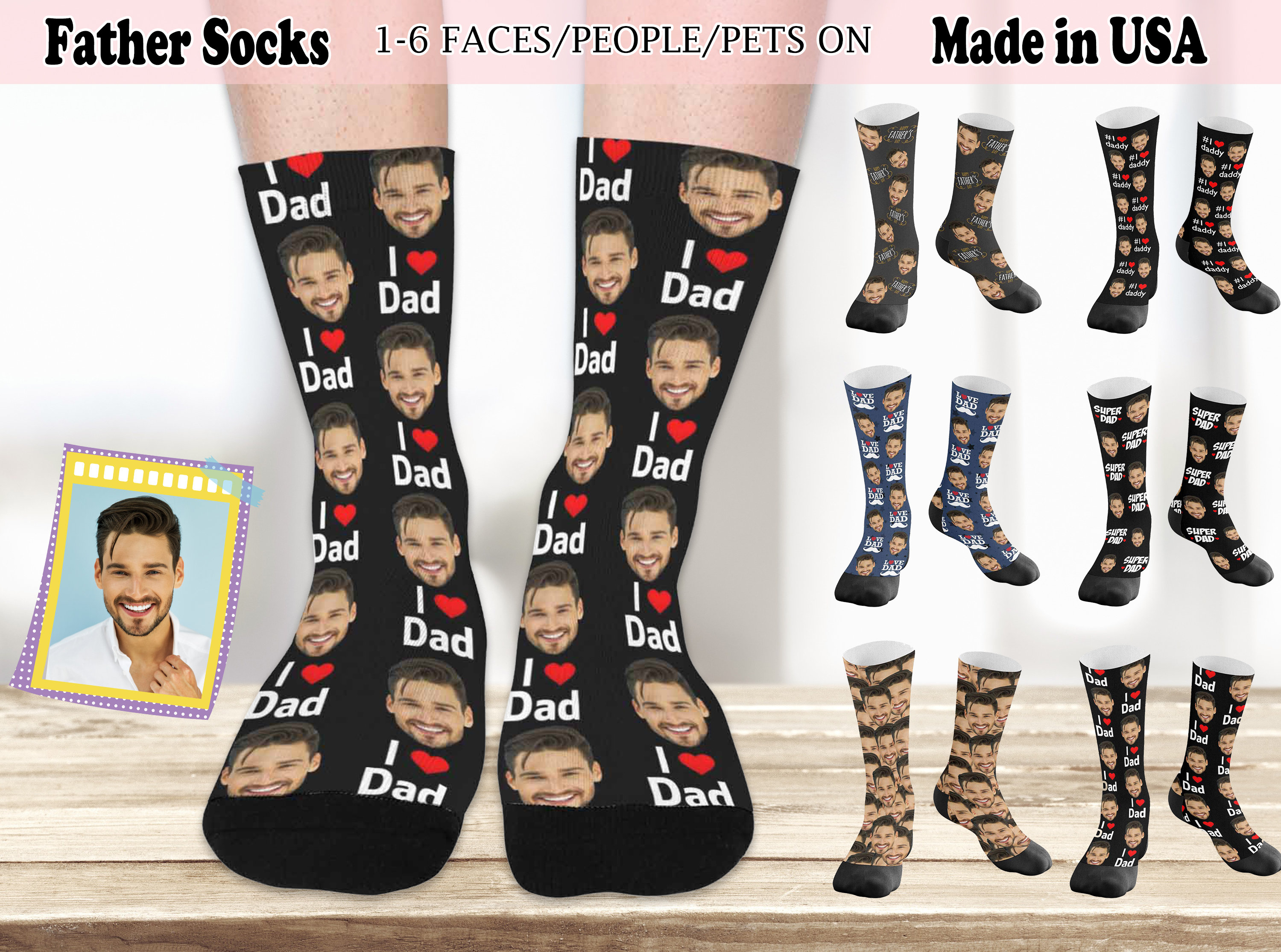 Custom Father Socks With Face Made in USA Personalized Papa Etsy