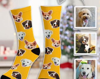 Custom Pet Photo Socks, Personalized Dog/Cat Face Socks, USA Made