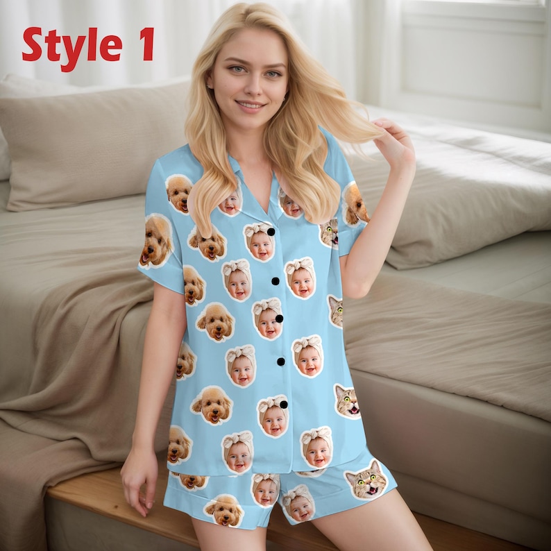 Custom Face Pajama Set, Personalized Photo Pajamas, Christmas Gift Style 1