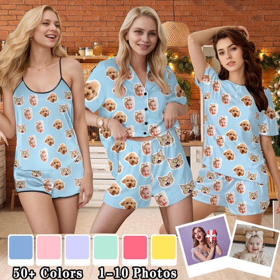 Pigiama personalizzato, pigiama con foto del viso, per cani e gatti, amanti degli animali domestici, Personalizzabile, S-5XL