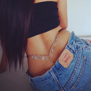Personalized Panties Bikini Thong with 26 Initials Letter, Custom Name Letter Waist Chain Belt, Sexy Thong with Name, T String Thong Jewelry