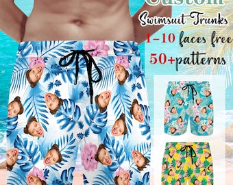 Custom Face Hawaiian Swim Trunks, Personalized Photo Beach Shorts, Vacation Gifts