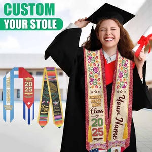 Custom Graduation Stole with photo,Personalized Grad Stole Made in USA,Custom Class of 2025 Stoles,Grad Stole Sash with Name,Gift for her