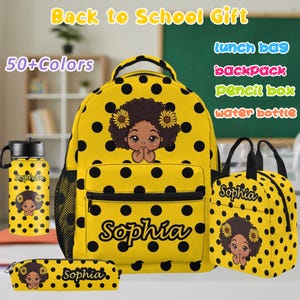 Custom Afro Black Girl Backpack,Personalized Name Backpack Lunch Bag,Custom Name school Bag for Girls,Custom Name Water Bottle,School Gifts