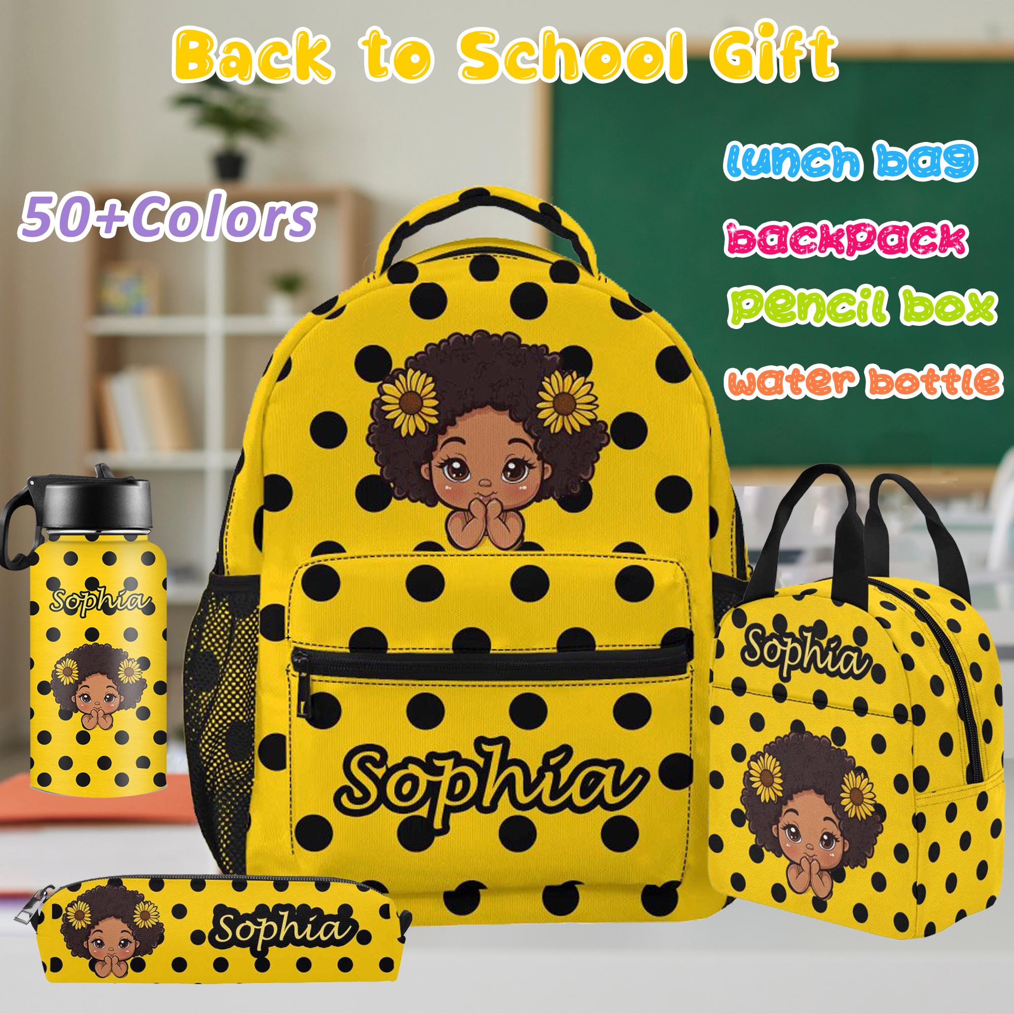 Custom Afro Black Girl Backpack,Personalized Name Backpack Lunch Bag,Custom Name school Bag for Girls,Custom Name Water Bottle,School Gifts