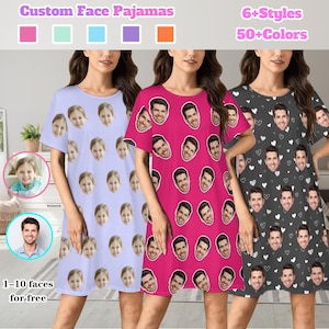 Personalized Face Pajama Dress, Custom Photo Sleep Dress