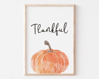 Thanksgiving Wall Art, Thanksgiving Wall Decor, Fall Printable Wall Art, Pumpkin Printable Art, Thanksgiving Printable, Fall Decor, Thankful