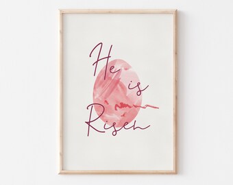 He Is Risen Easter Printable Wall Art, Watercolor Easter Egg Print, He Is Risen Print, Easter Wall Decor, Easter Egg Illust, Easter Poster