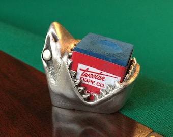 Cuedusters Chalk Tub Chalk Dippin' Shark 3OZ Pewter Billiards Chalk Holder With Chalk