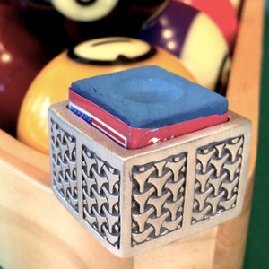 Cuedusters Chalk Tub Geometric 8 Square 2.75OZ pewter Billiards Chalk Holder with Chalk.
