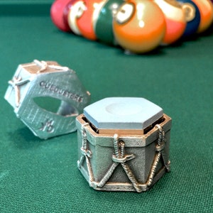 Cuedusters Chalk Tub Battle Drum Billiards Pewter Chalk Holder for Kamui Roku 6 Chalk. Chalk not included.