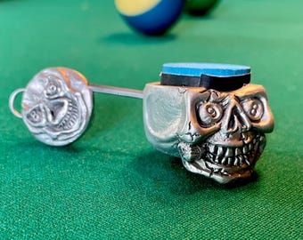 Cuedusters Chalk Wanne Schädel 8/9 Pewter Billard TAOM Chalk Halter mit Magnet und Madenschraube mit Wrench