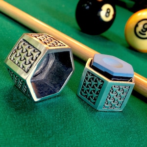 Cuedusters Chalk Tub Geometric 6 sided 2OZ Pewter Billiards Chalk Holder for Kamui Roku 6 Chalk. Chalk not included.