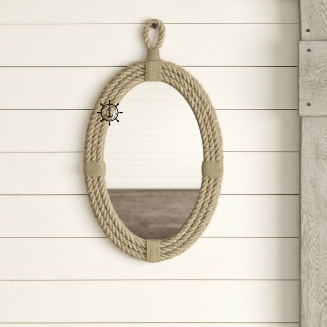 Nautical Coastal Oval Jute Rope Mirror Home Decor Large Wall Etsy