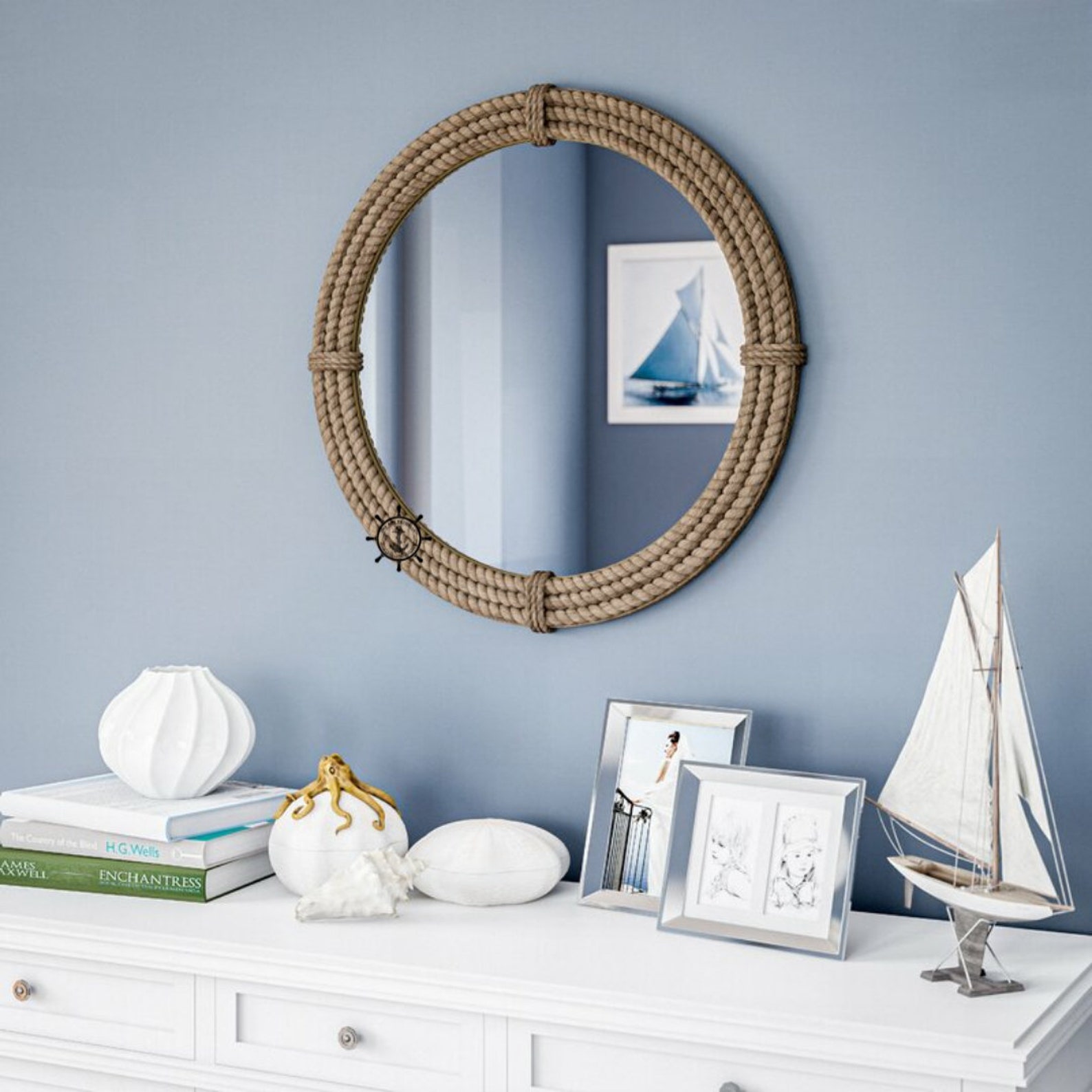 Nautical Coastal Round Rope Mirror Home Decor Large Wall Etsy