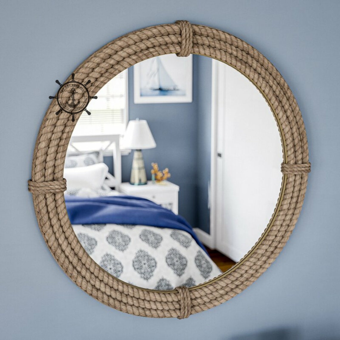 Nautical Coastal Round Rope Mirror Home Decor Large Wall Etsy