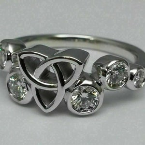 Celtic Knot Moissanite Ring: 3.10 Ct Round Cut, 14KT White Gold