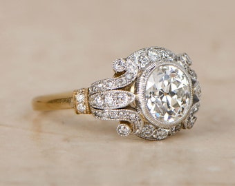 Vintage Art Deco Moissanite Ring: 1.70 Ct, 14K Yellow Gold Engagement Ring