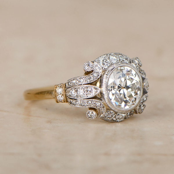 1.70 Ct Diamond Ring, Moissanite Ring, Vintage Art Deco Ring, Edwardian Circa 1920-25 Antique Engagement Ring in 14K Solid Yellow Gold Ring
