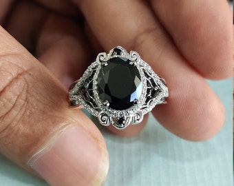 Disney Treasures Nightmareangle vor Weihnachten* Schwarzer Onyx Ring* 1/5 Karat Diamanten in Sterling Silber Ring* Valentinstag Ring* Muttertagsgeschenk