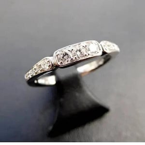Art Deco Moissanite Wedding Band: Argentium Silver Eternity Ring