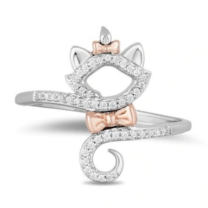 Disney Treasures Aristocats Diamond Ring* 1/10 CT 925 Sterling Silver Ring* Engagement Ring* Wedding Ring For Women Gifts * Two-Tone Ring