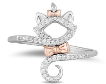 Disney Treasures Aristocats Diamond Ring* 1/10 CT 925 Sterling Silver Ring* Engagement Ring* Wedding Ring For Women Gifts * Two-Tone Ring