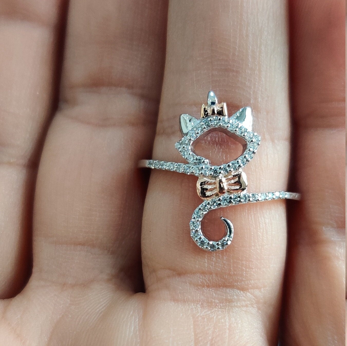 Disney Treasures Aristocats Diamond Ring 1 10 CT 925 Sterling Silver Ring Engagement Ring Wedding Ring for Women Gifts Two tone Ring Etsy