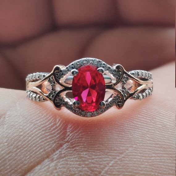 Enchanted Mulan Live Action Ring, 1.05 Ct Oval Cut Red Ruby and