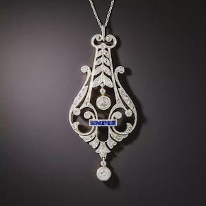 Art Deco Argentium Silver Pendant: Blue Baguette CZ Diamond, Bridal Gift