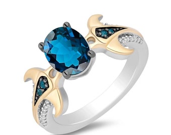 Disney Moana London Blue Topaz Ring, Sterling Silver, Diamond Accent