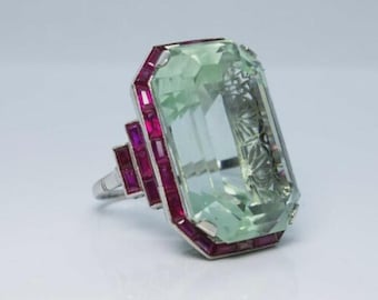 Emerald & Pink Sterling Silver Ring: Art Deco Filigree, Handmade