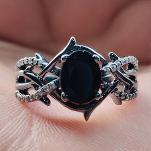 Enchanted Disney Villains Ring, 2 CT Black Oval Cut Onyx & Diamond Engagement Ring, Maleficent Ring, Sterling Silver Ring, Gift For Wife