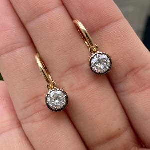 Moissanite Lever Back Hoop Earrings: 14K Gold Dangle Huggies