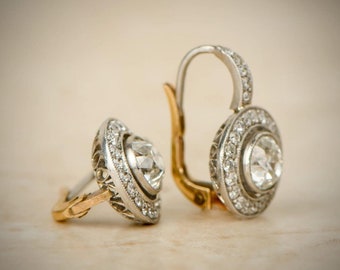 Vintage Style Earring, 2.30 CT Round Cut Near White Moissanite & CZ Diamond Drop Dangle Earring in 925 Sterling Silver - Lever Back Earrings