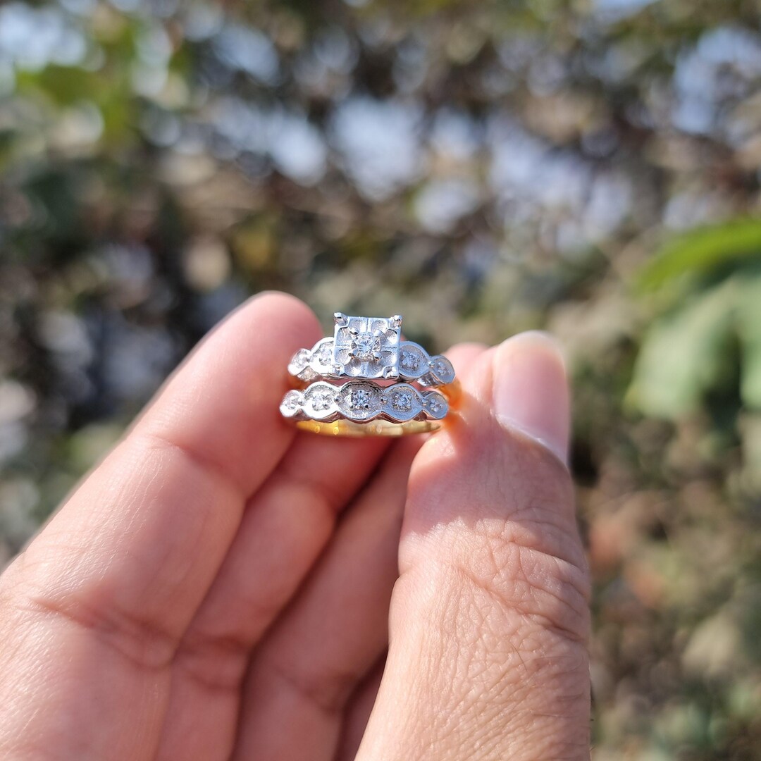 Anello Fidanzamento Moissanite 3 Ct Art Déco - Argento 925 Placcato Oro Bianco