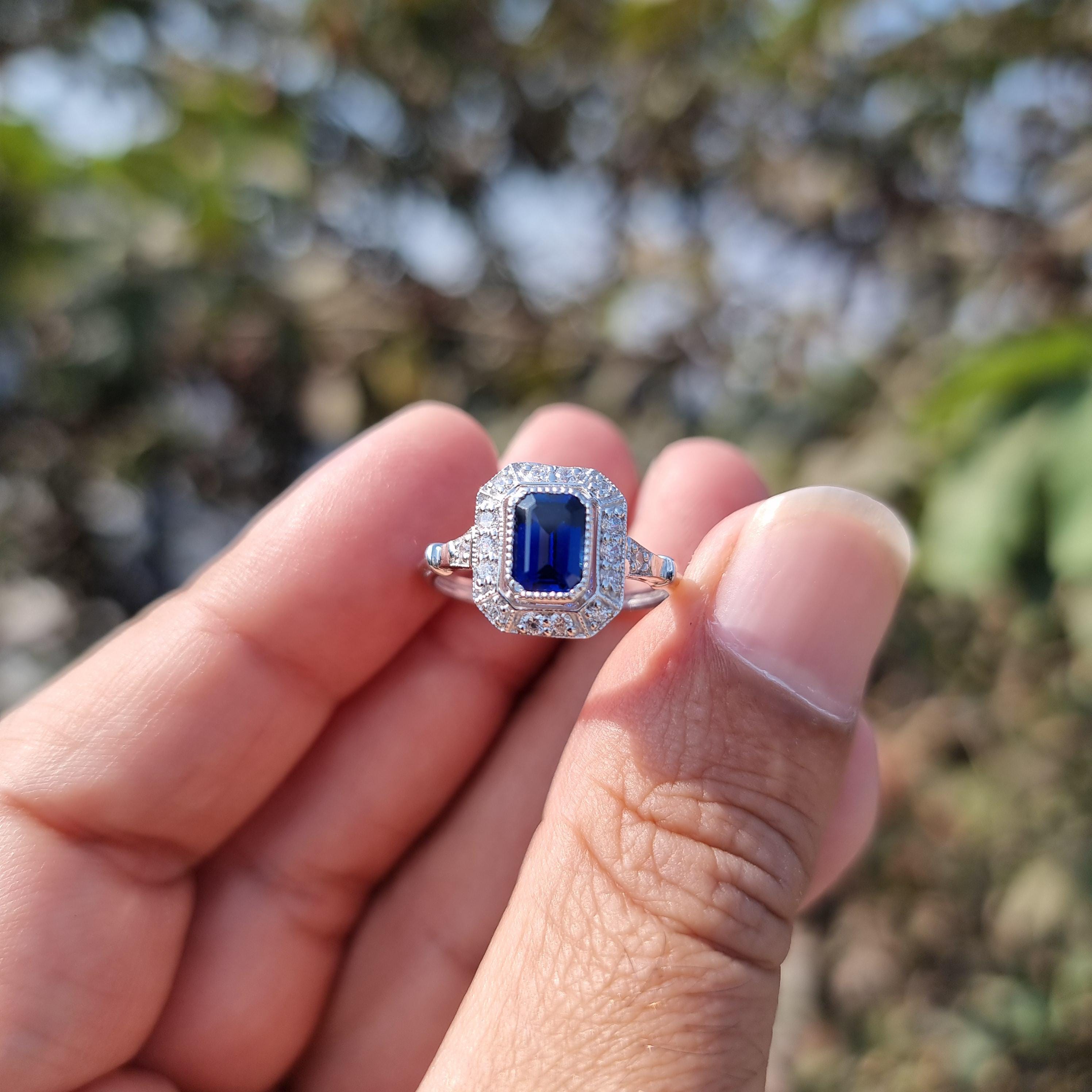 Vintage sapphire and diamond ring - Etsy 日本